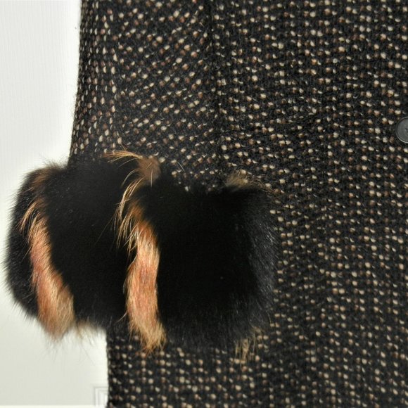 YELL Tweed Wool Button-Up Jacket Alpaca Fur Cuffs Size 6 HEAVY NO BUNDLING - Picture 6 of 12